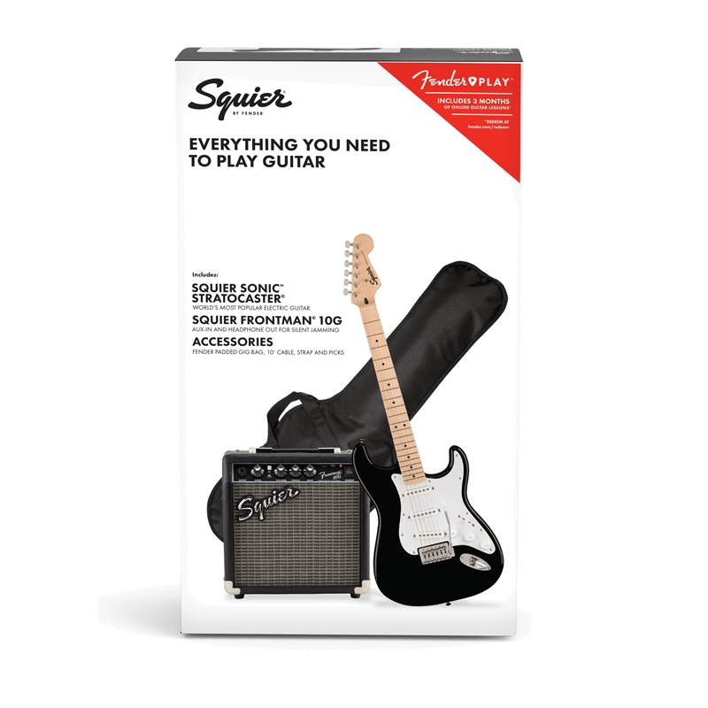 Pack Guit. Eléctrica Squier - SONIC STRAT BLK 10G